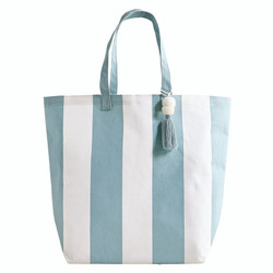 Face to Face Large Canvas Tote - Blue Cabana Stripe