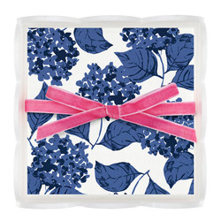 Acrylic Cocktail Napkin Tray + Napkins - Blue Hydrangeas