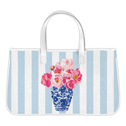 Canvas Tote - Blue Stripe + Flower