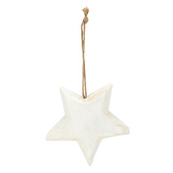 Hand-Carved Wood Star Ornament - White