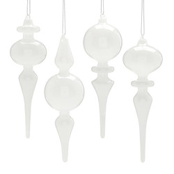 Finial Glass Ornament Set - White - Small
