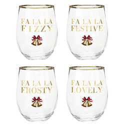 Boxed Stemless Wine Glass Set - FaLaLa Festive