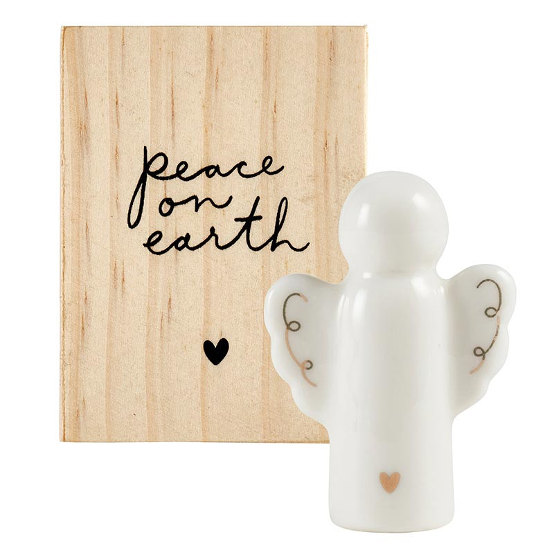 Ceramic Figurine Pine Wood Box - Angel - [Consumer]Santa Barbara