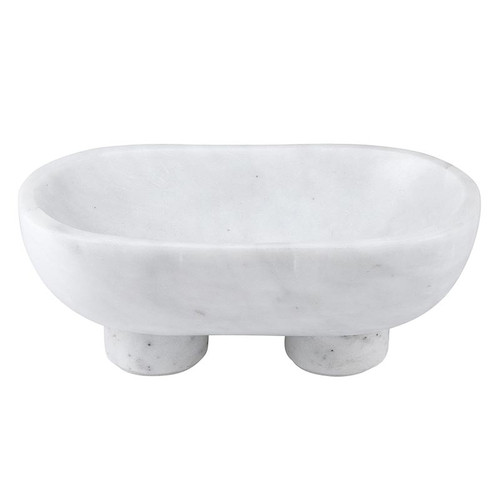 White Marble Footed Bowl - Medium