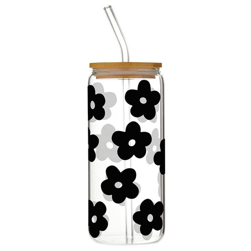 Glass Cold Brew Tumbler - Black Flowers