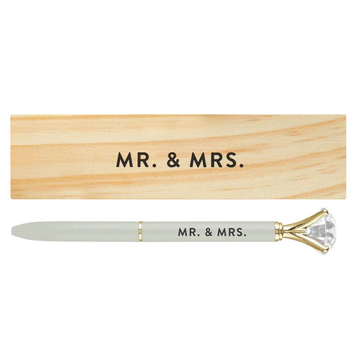 Wood Box with Gem Pen - Mr. & Mrs.