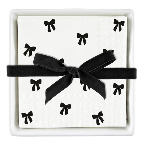 Ceramic Napkin Tray + Napkins - Black Bows