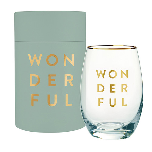 Gold Foil Stemless Wine Glass - Wonderful