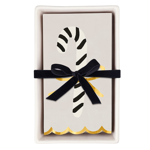 Ceramic Guest Napkin Tray + Napkins - Candy Cane