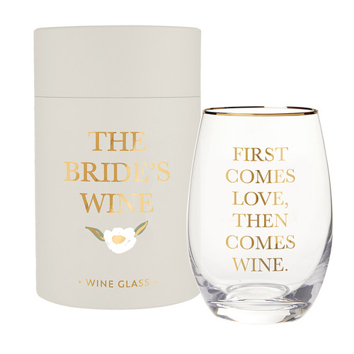 Gold Foil Stemless Wine Glass - First Comes Love, Then Comes Wine