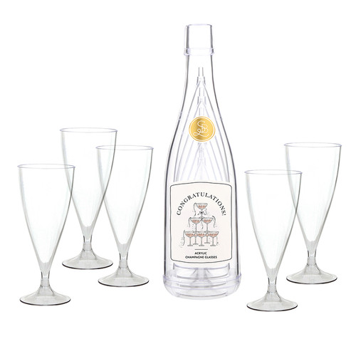 Acrylic Champagne Bottle + Glasses - Congratulations
