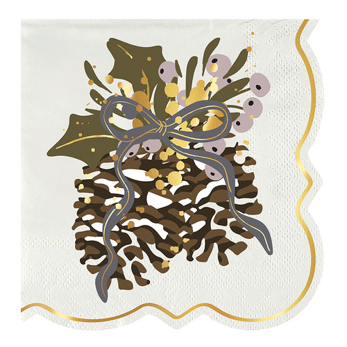 Scalloped Cocktail Napkins - Pinecones 