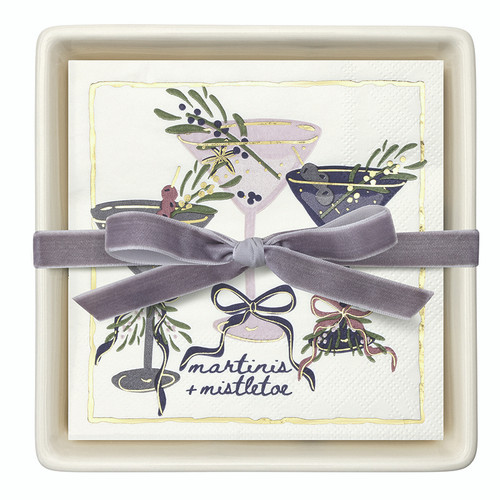 Ceramic Napkin Tray + Napkins - Martinis + Mistletoe