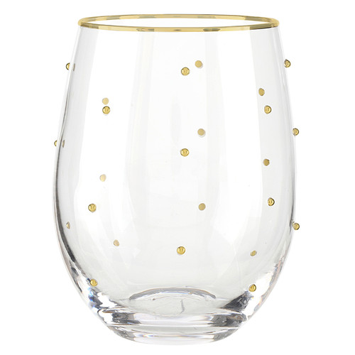 Gold Dotted Stemless Wine Glass