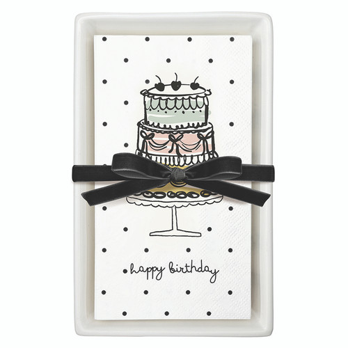 Ceramic Guest Napkin Tray + Napkins - Happy Birthday