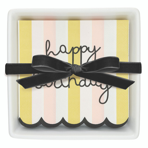 Ceramic Napkin Tray + Napkins - Happy Birthday