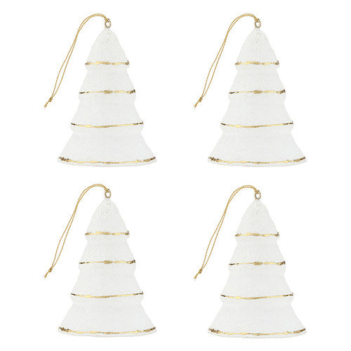 Paper-Mache Tree Ornaments - White - Set of 4