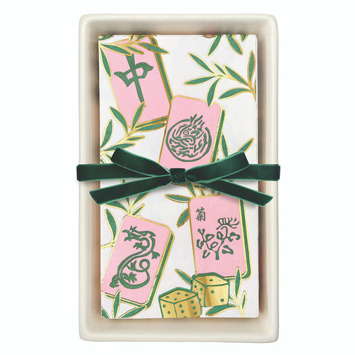 Ceramic Guest Napkin Tray + Napkins - Tiles