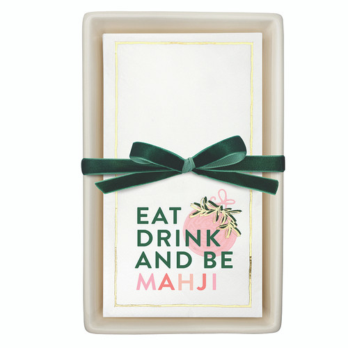 Ceramic Guest Napkin Tray + Napkins - Eat Drink and Be Mahji