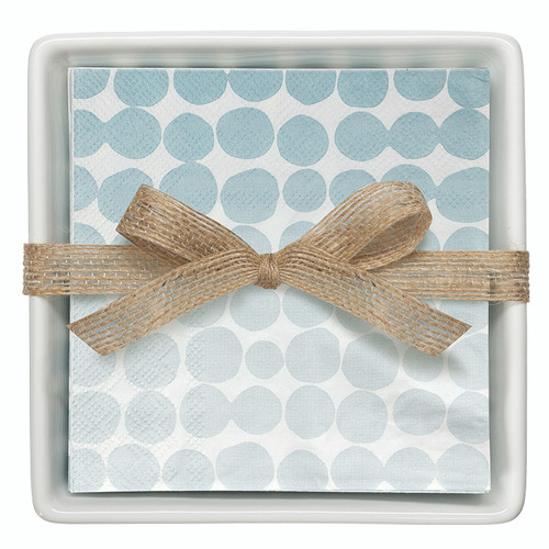 Ceramic Napkin Trays + Napkins - Blue Dots