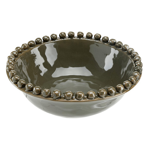 Ceramic Beaded Bowl - Large - Dark Moss