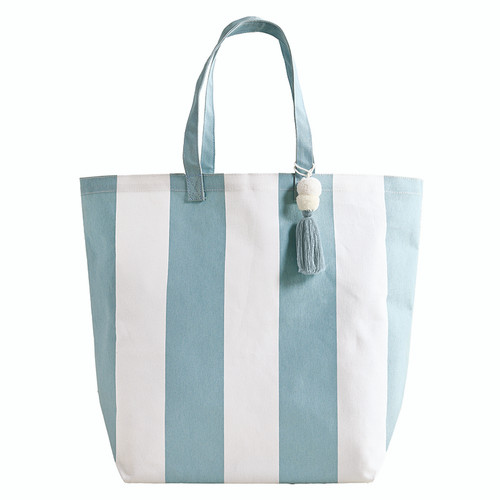 Face to Face Large Canvas Tote - Blue Cabana Stripe
