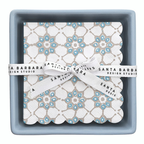 Face to Face Ceramic Tray + Napkins - Blue Tile
