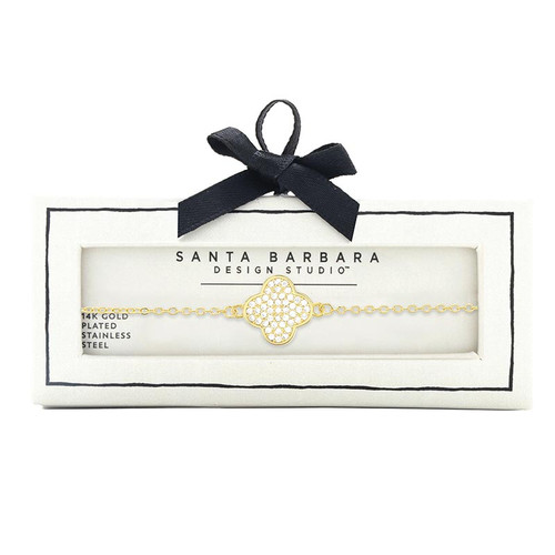 Quatrefoil Chain Bracelet - Pave Gold