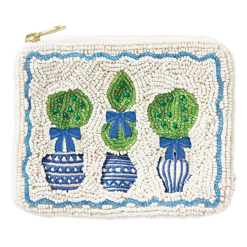 Beaded Pouch - Topiary Blue Bow