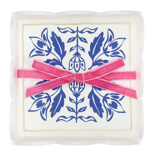 Acrylic Cocktail Napkin Tray + Napkins - Damask