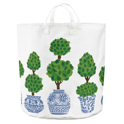 Large Canvas Storage Tote - Topiaries
