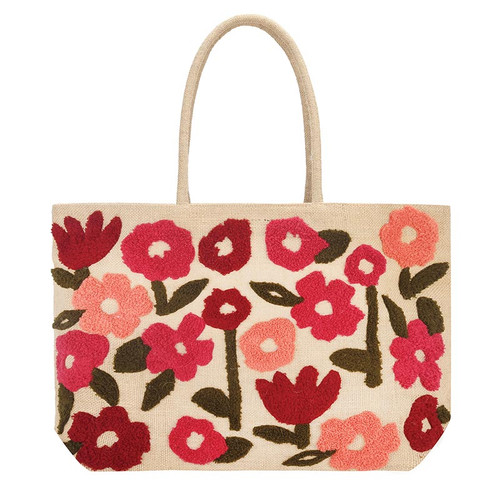 Luxe Burlap Tote - Pink Floral
