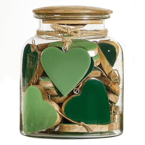 Enamel Wood Heart Ornaments - Green