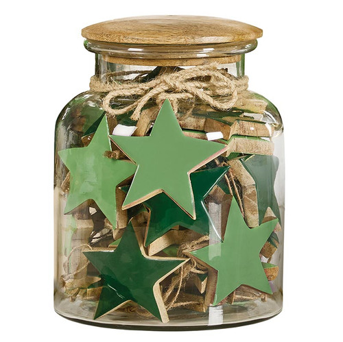 Enamel Wood Star Ornaments - Green