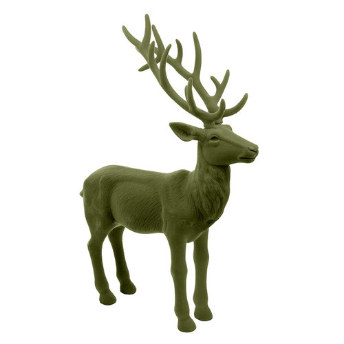 Flocked Reindeer - Forest Green 32"