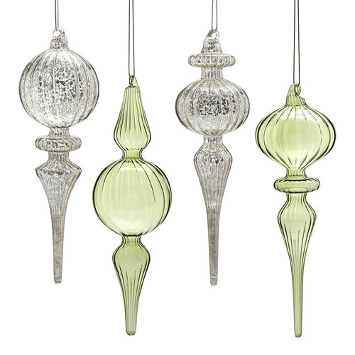 Finial Glass Ornament Set - Green Mist - Small