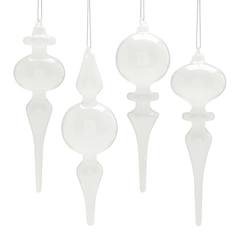 Finial Glass Ornament Set - White - Small