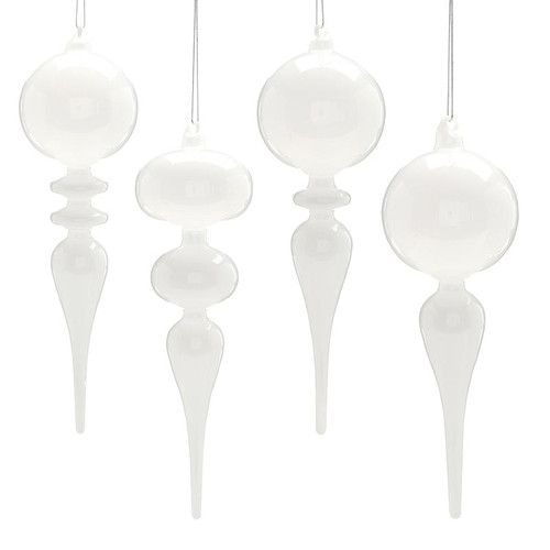 Finial Glass Ornament Set - White - Large