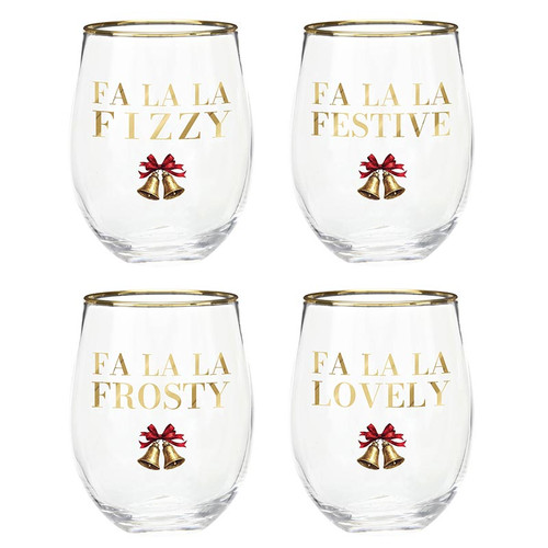 Boxed Stemless Wine Glass Set - FaLaLa Festive