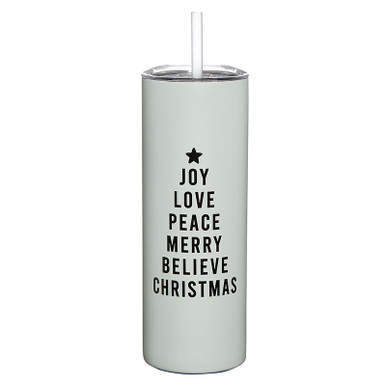 Peace & Joy Christmas - Red Stainless Tumbler with Straw