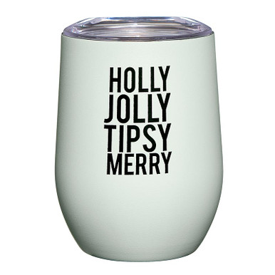 Stemless Wine Glass - Holly Jolly Tipsy Merry - Santa Barbara Design Studio