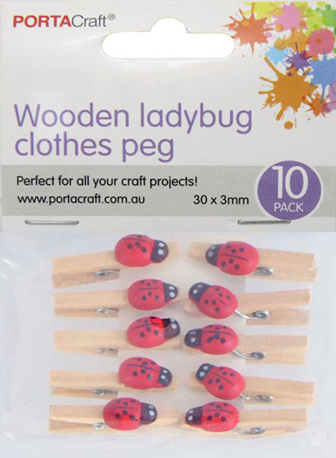 Clothes Pegs  30mm 10 Pack Ladybug (Product # 128084)