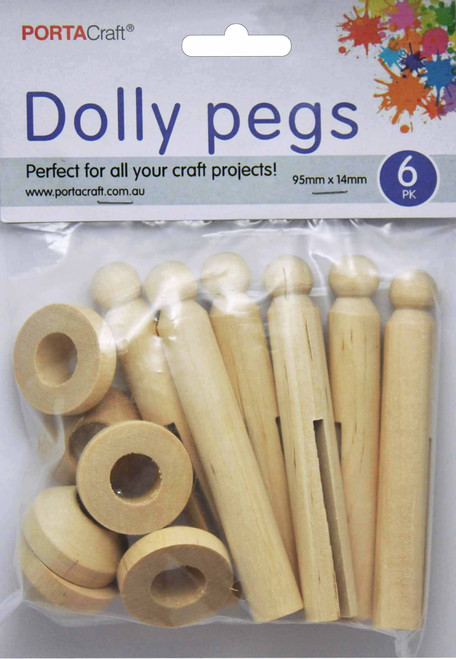 Dolly Pegs with Stands 95x14mm 6 Sets Natural (Product # 110744)