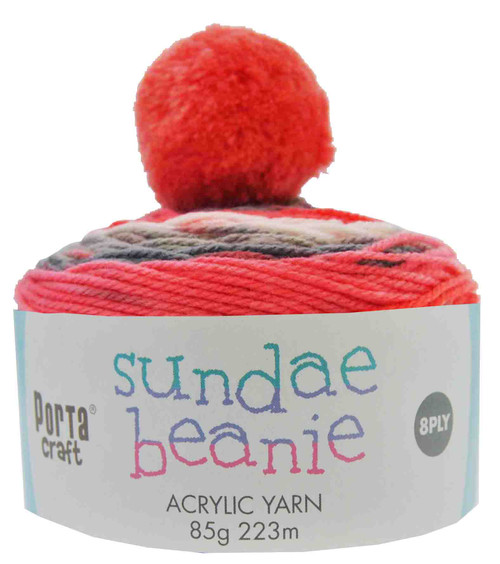 Sundae Beanie Acryl Yarn 85g 8ply Strawberry Pie (Product # 152355)