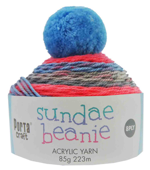 Sundae Beanie Acryl Yarn 85g 8ply Fruit Punch (Product # 152362)
