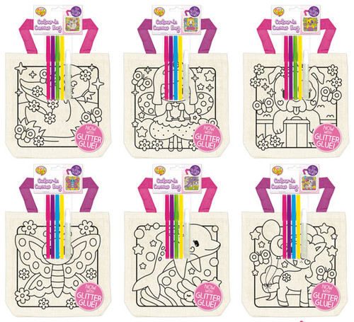 Colour In Canvas Bags Girls 6 Assorted (Random Picked) Designs (Product # CR0373)