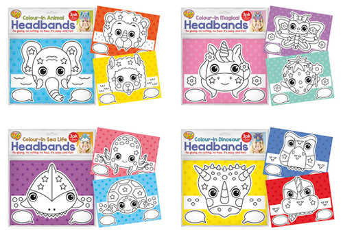 Colour In Headbands 3pk 4 Assorted (Random Picked) Designs (Product # 160251)