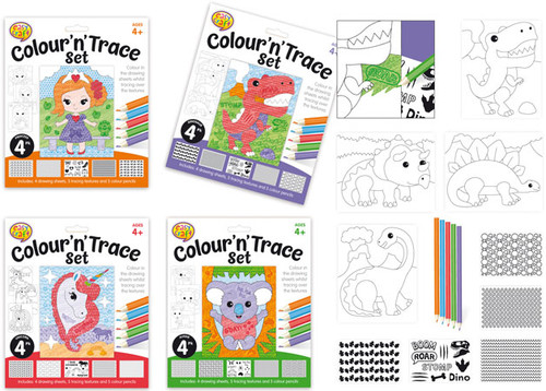 Colour 'n' Trace Colouring Kit 4 Assorted (Random Picked) Designs (Product # 163603)