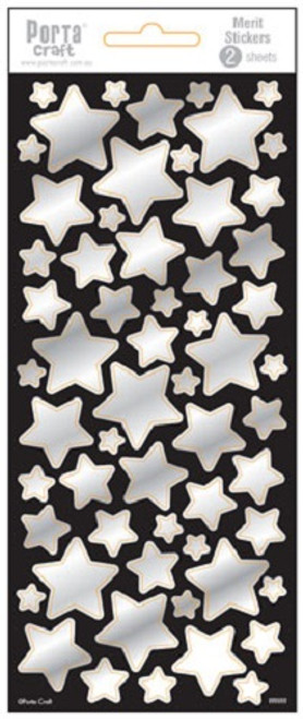 Merit Stickers Foil Silver Stars 2 Sheets (Product # 136294)