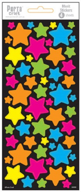 Merit Label Stickers Fluro Stars Multi Size 4 Sheets (Product # 136348)